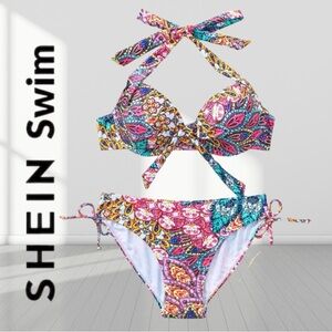 NWOT SHEIN Womens Multicolor Halter Neck Top, Printed Pattern boho style Medium